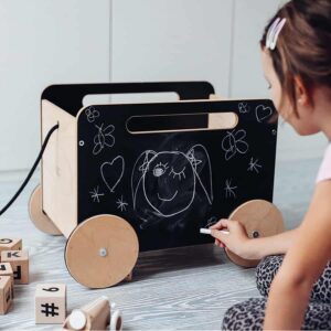 Holz-Spielzeugkiste auf Rädern (schwarz, mit Tafel-Oberfläche) – Bild 2