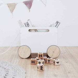 Holz-Spielzeugkiste auf Rädern (weiß)