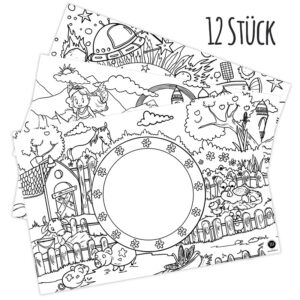 Platzdeckchen "Motiv-Mix I" zum Ausmalen (Bauernhof, Prinzessin & Weltall)