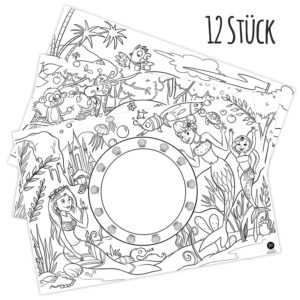 Platzdeckchen "Motiv-Mix II" zum Ausmalen (Meerjungfrau, Zoo & Piraten)