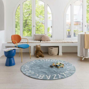 Waschbarer Rund-Teppich "ABC" (Vintage Blau-natürlich)