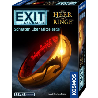 Box for the EXIT Das Spiel 'Schatten über Mittelerde' themed around Der Herr der Ringe, showing a glowing golden ring on the front.