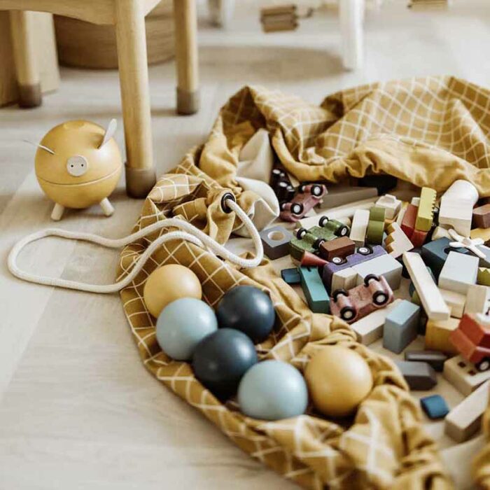 2 in 1 Toy Storage Bag "Grid Mustard" – Bild 4