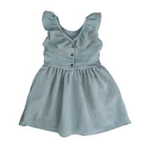 Musselinkleid mit Volant und kleiner Knopfleiste (salbeigrün)