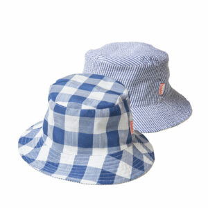 Wende-Sonnenhut "Retro Check" (blau-weiss)