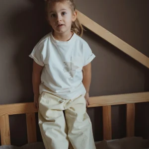 Weite Sommerhose mit Paperbagbund (weiß gelb) – Bild 3