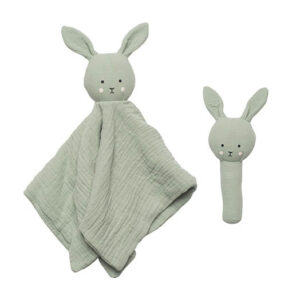 Geschenkset Bunny mit Schmusetuch & Rassel (grün) – Bild 2