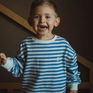 Weiches Streifen Sweatshirt mit Stickerei "Möwe" (hell grau) – Bild 2