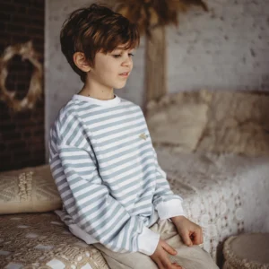 Weiches Streifen Sweatshirt mit Stickerei "Möwe" (hell grau) – Bild 4