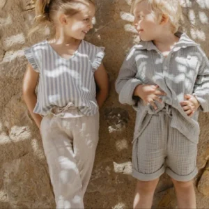 Leinenhose mit Rüschen und Schleife (Sand) – Bild 3