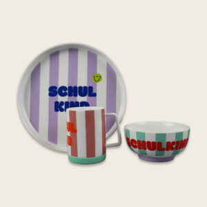 Porzellan-Set "Schulkind" Streifen, Flieder und Pink – Bild 3