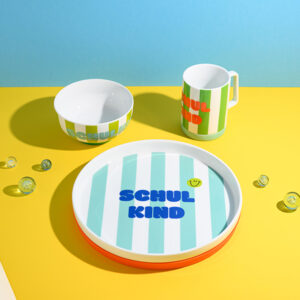 Porzellan-Set "Schulkind" Streifen, Türkis und Grün