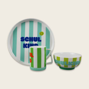 Porzellan-Set "Schulkind" Streifen, Türkis und Grün – Bild 13