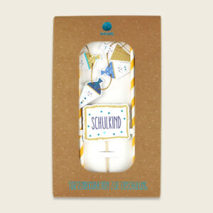 Cake Topper "Schulkind" mit Schultüten weiß, blau,  senf