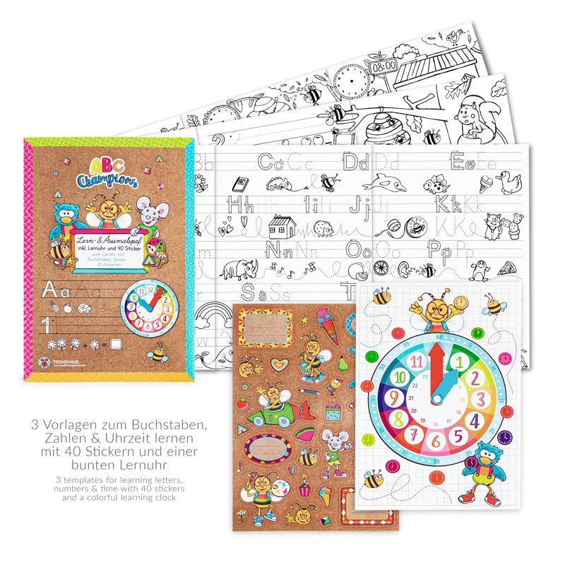 956187_b ABC Champions "Lern- & Ausmalspaß" inkl. Lernuhr und Sticker – Bild 1