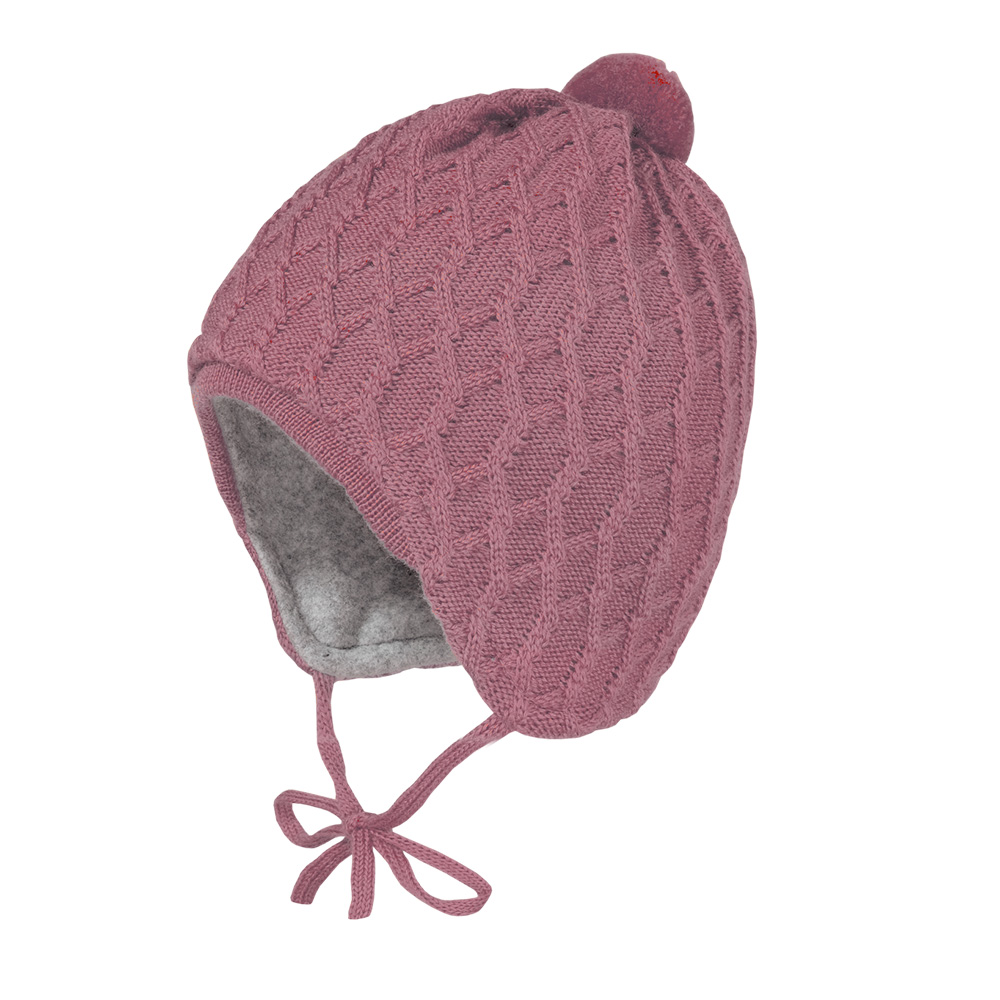 055713654000075 Mütze, Zopfstruktur, Band (hellmauve) – Bild 1