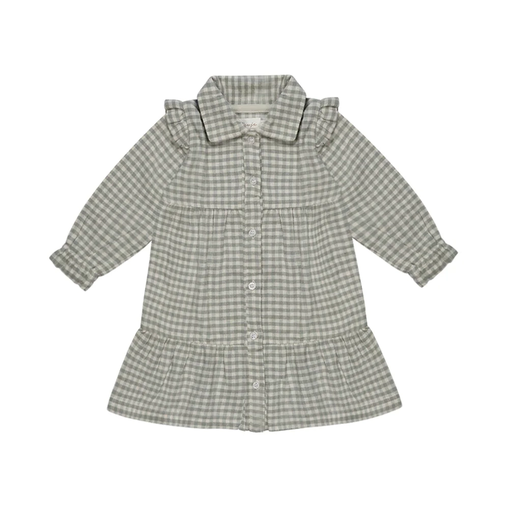 26400_girls_flanneldress Kariertes Flanellkleid "Green" mit Knopfleiste – Bild 1