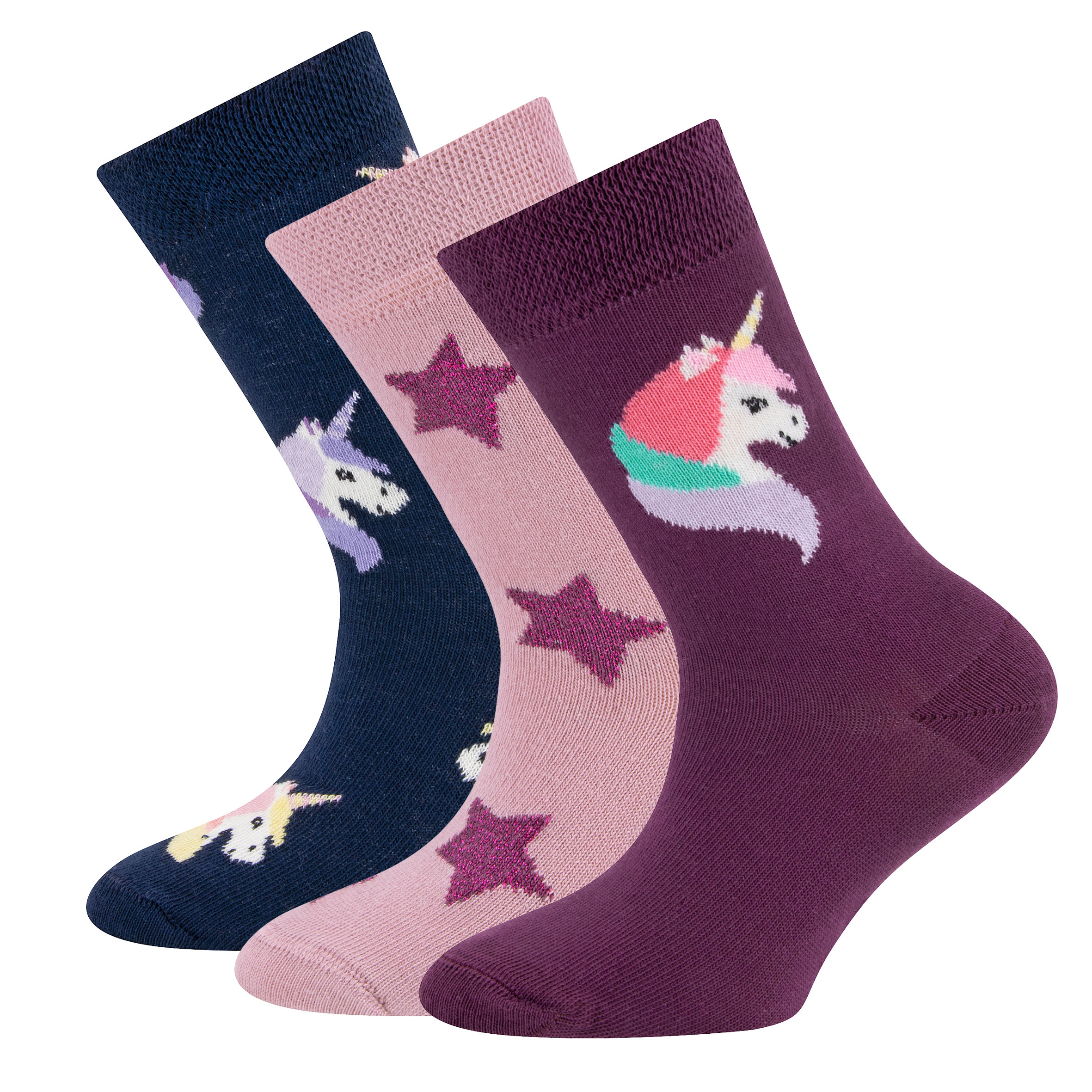 201597_0001 Socken 3er Pack Einhörner / Sterne – Bild 1