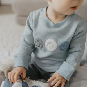 Longsleeve "Smileys" aus Waffle Piqué (clear blue) – Bild 7
