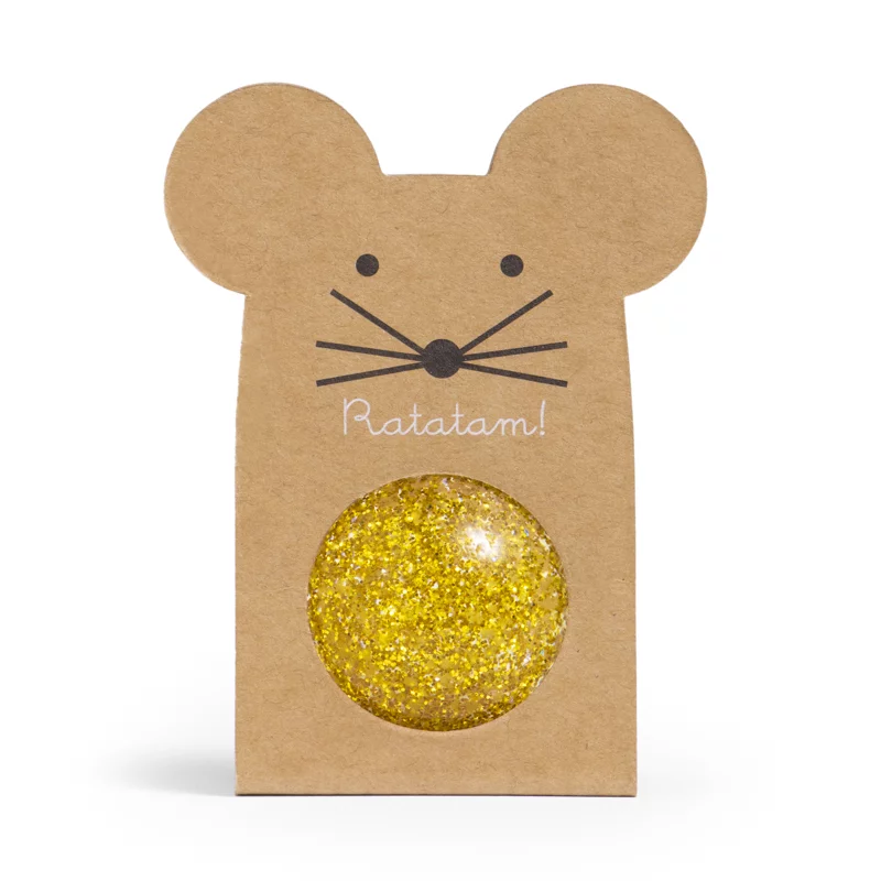 BRS-042-BALLE-SOURIS-JAUNE-RATATAM-KIDS-0 Bouncing Ball Glitter Mouse, Gold (43 mm) – Bild 2