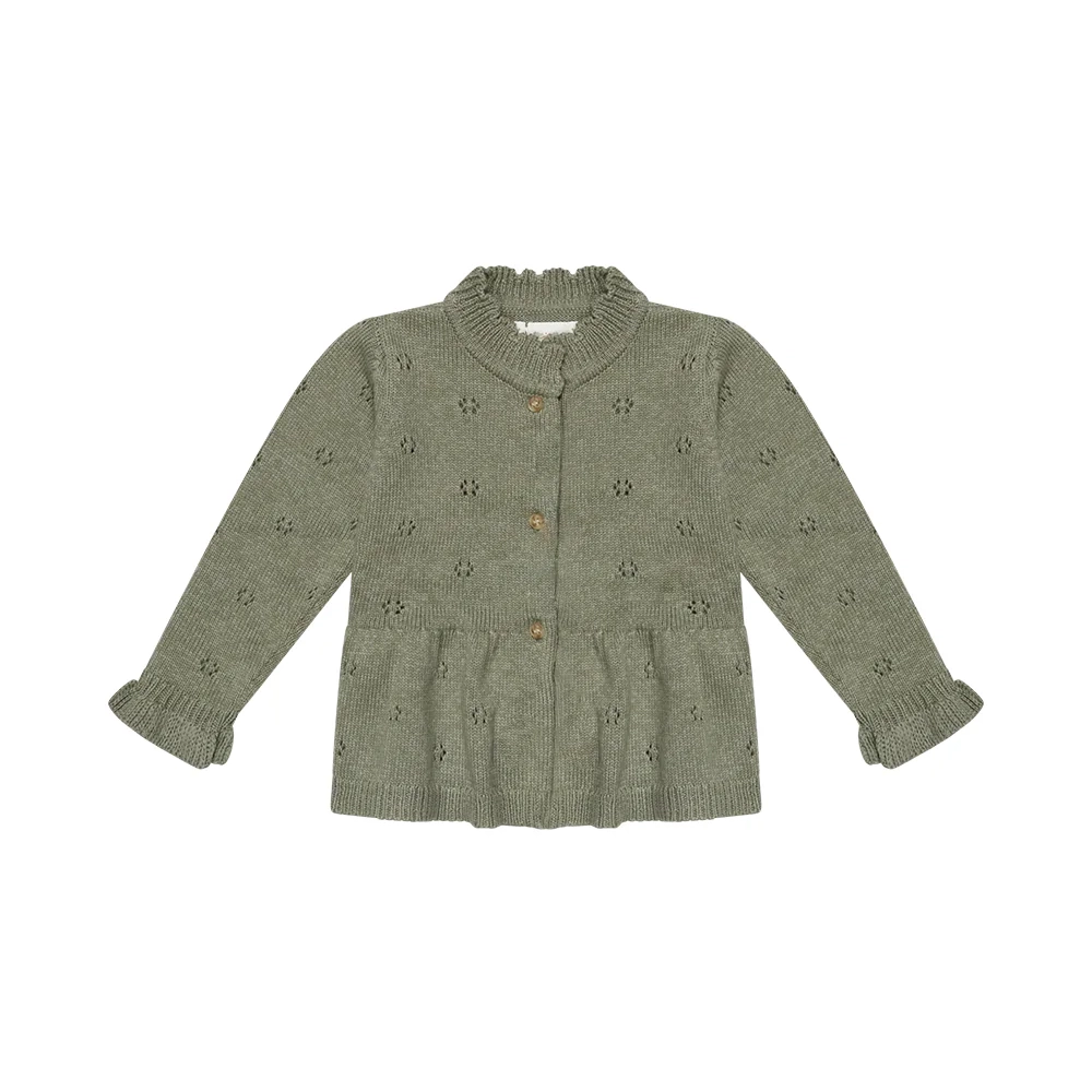 Lochstrick_Cardigan_green Lochstrick Cardigan "Green" mit Schößchen – Bild 2