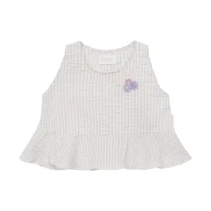 Frill Hem Gingham Top "Flowers"