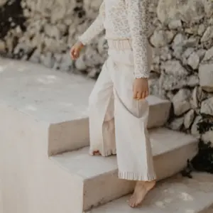 Weite Hose mit Volantsaum in Leinenoptik "Cappucino" – Bild 7