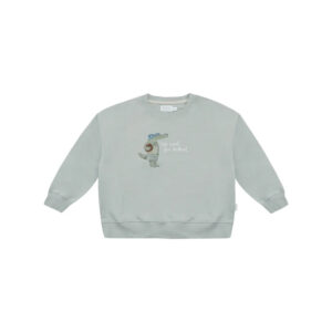 Light blue children's sweatshirt with a small astronaut graphic and the text 'too cool for school' on the chest