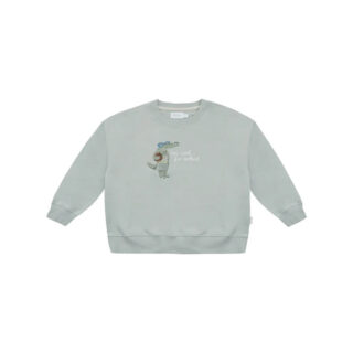 Light blue children's sweatshirt with a small astronaut graphic and the text 'too cool for school' on the chest