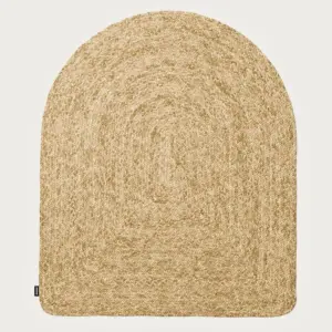 Beige natural-fiber rug with a rounded arch-shaped top, like a doormat.