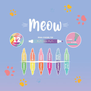 Set mit 6 Doppelspitzen-Textmarkern "Meow" – Ansicht 2