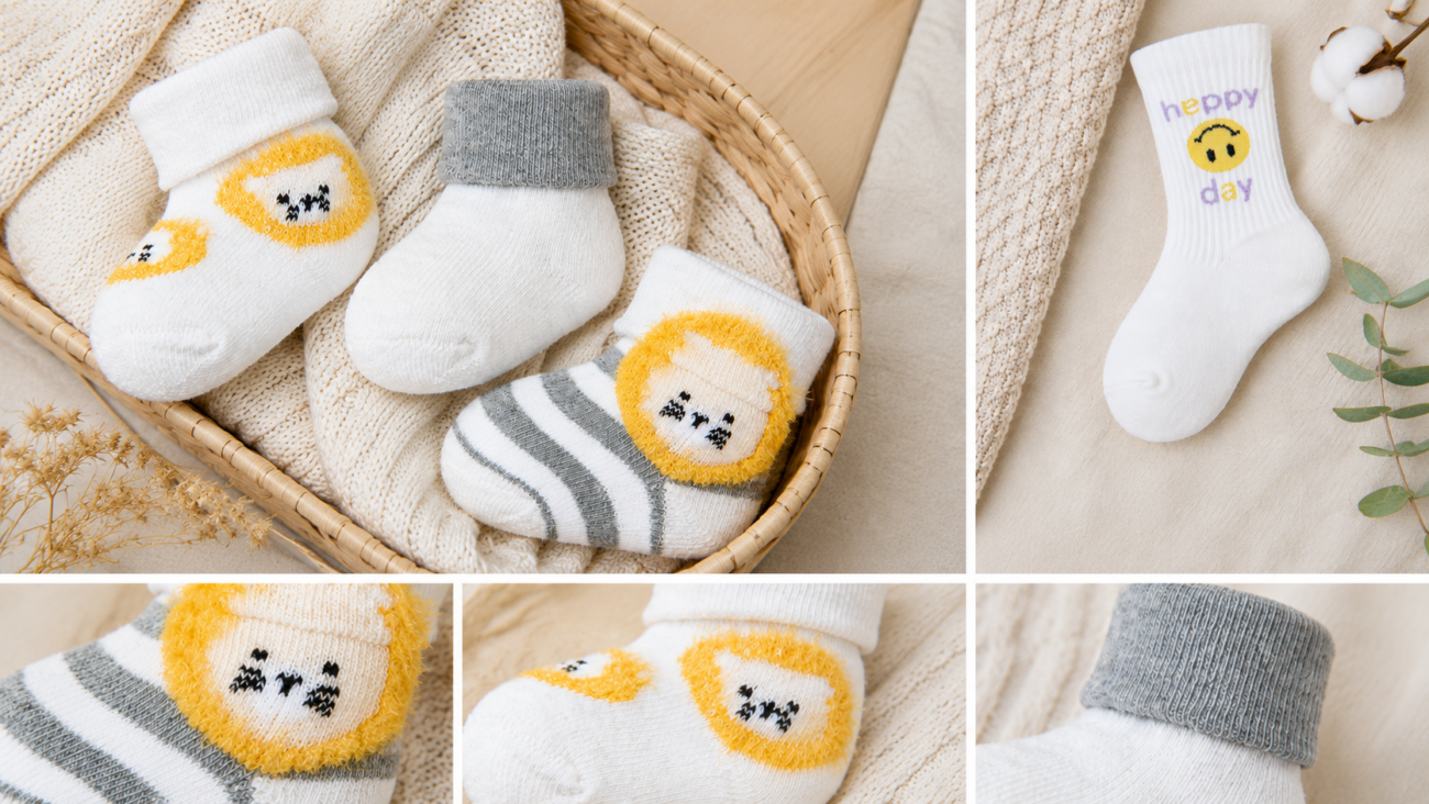 Neue Socken von ewers: Tennissocken Happy Day und Babysocken Löwe