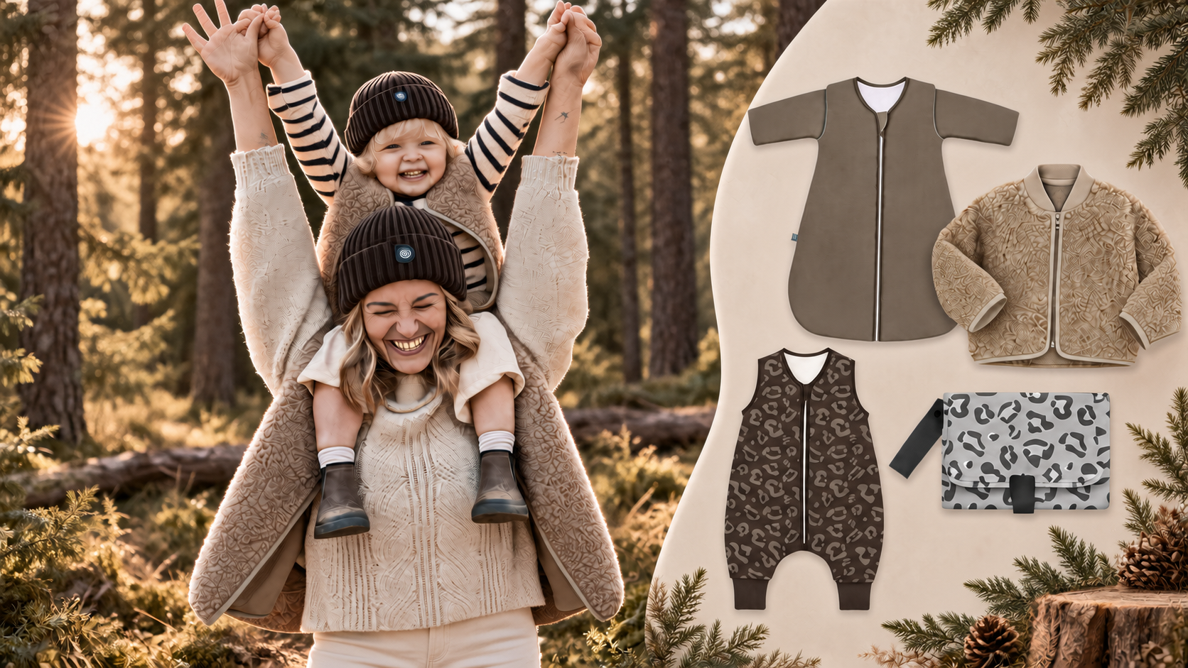 emma & noah Neuheiten: Merinowolle Weste Essential Taupe für Groß und Klein