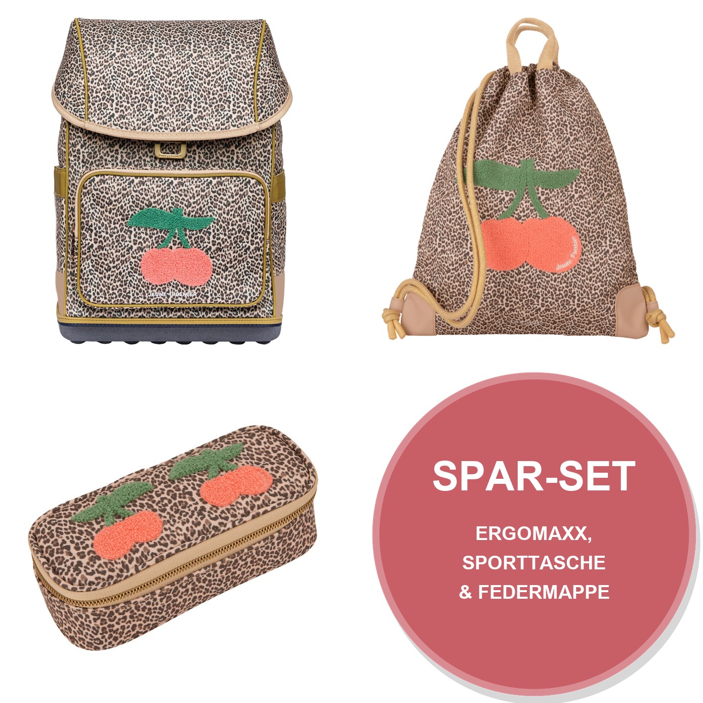 Spar Set Leopard Cherry mit Ergomaxx, City Bag & Mäppchen Spar Set Leopard Cherry mit Ergomaxx, City Bag & Mäppchen